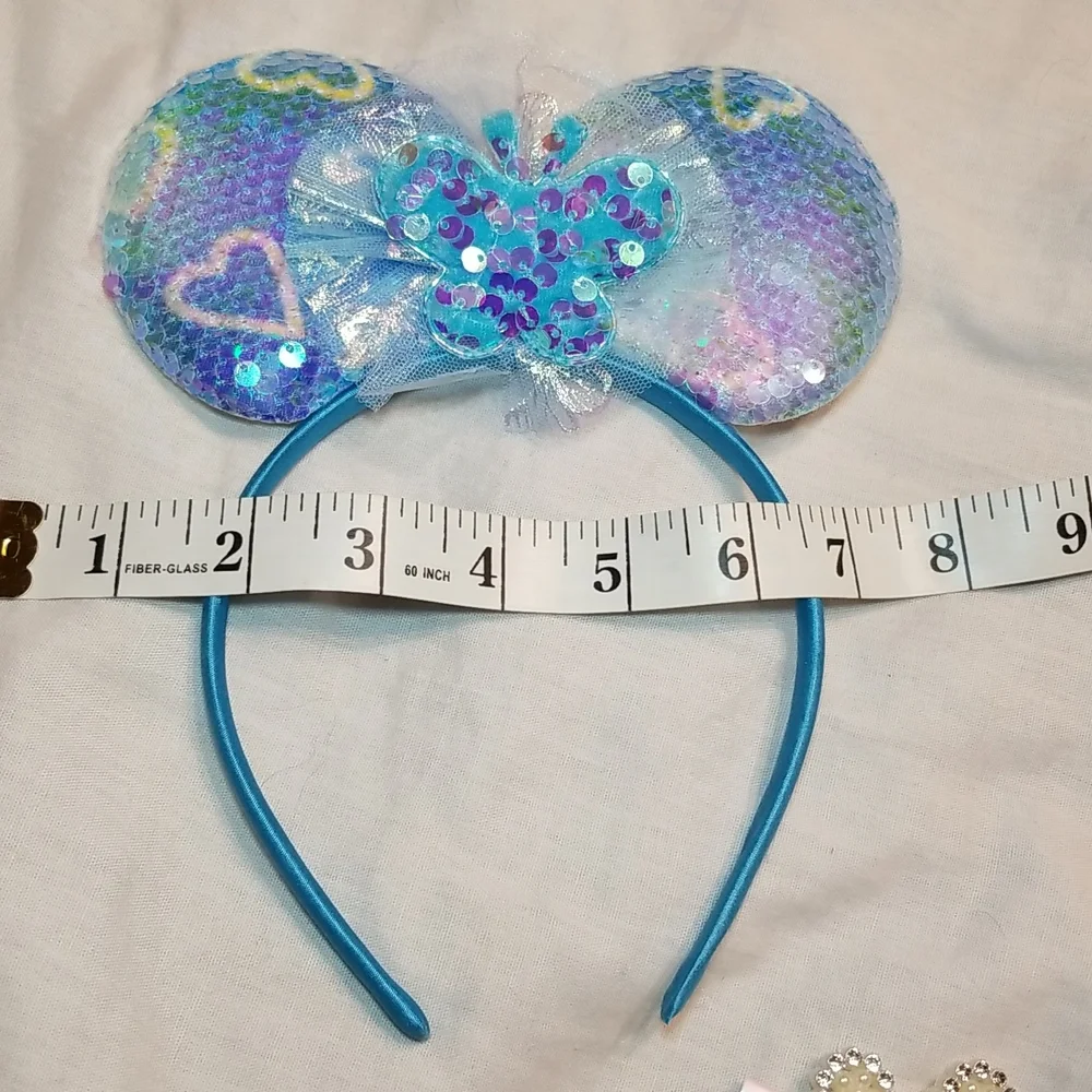 MOUSE EARS LOT SNOW THEMED ÷ PEARL EARS CLIP SET + 4 BOW CLIPS = 7 ITEMS